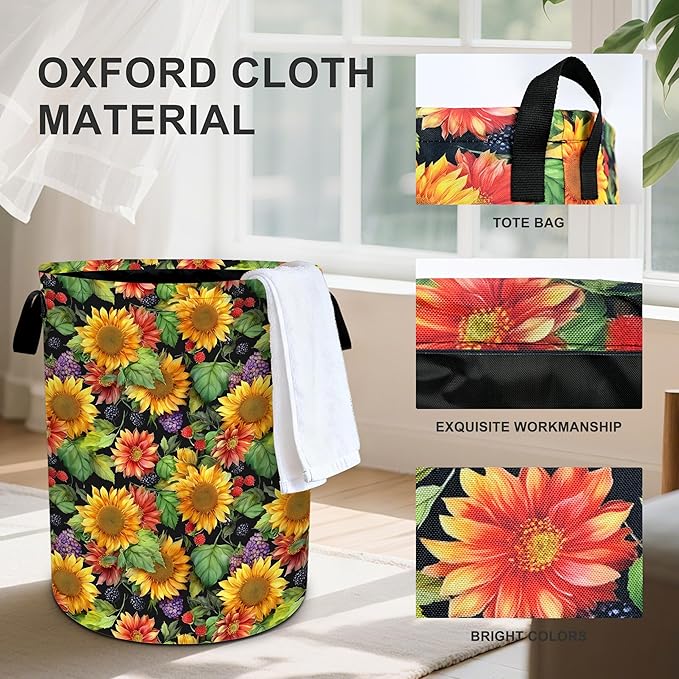 Sunflowers Laundry Basket Storage Bin Foldable Laundry Hamper Clothes Storage Bucket Organizer 19.6x15.7 Inch For Laundry Room/Bedroom/Bathroom