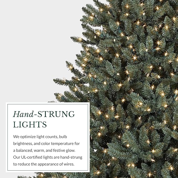 Balsam Hill 6.5ft Pre-Lit Classic Blue Spruce - Artificial Christmas Tree with 2144+ Tips, 700 Clear Incandescent Lights, Easy Plug Technology & Premium Stand for Indoor Holiday Decorating