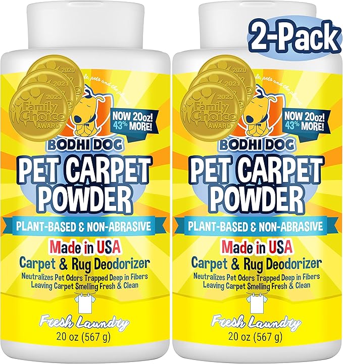 Bodhi Dog Natural Carpet Deodorizer Powder - Dry Pet Smell Eliminator & Urine Odor Remover - Loosens Fur & Dirt - Plant-Based Room Freshener for Vacuuming Home with Pets -Fresh Laundry (Pack of 2)