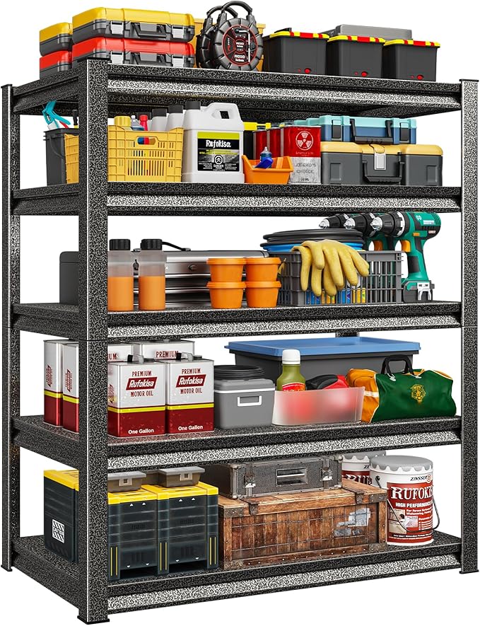 Rufokisa Garage Shelving Heavy Duty，Large Loads Adjustable Garage Storage Shelves, Metal Storage Racks and Shelving Units, Utility Rack Shelves,47.2”W x 24”D x 78”H,Silver