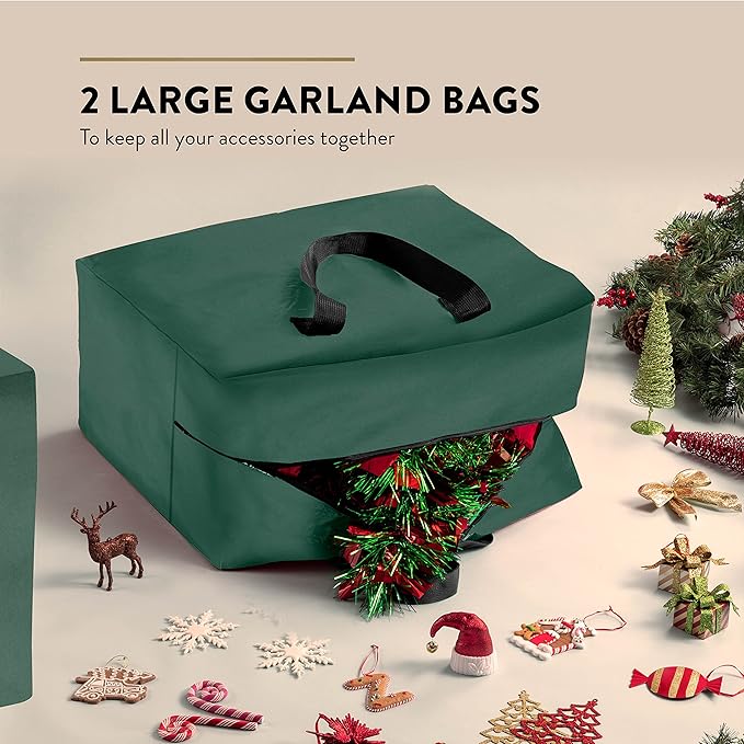 ZOBER Christmas Tree Storage Bag - With 2 Ornaments Accessories/Garland Bags - Fits 9 Ft Trees - 600D Oxford Fabric Christmas Tree Bag For Storage Box For Xmas - Strong, Durable Handles - Green