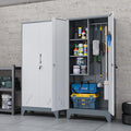 Storage Cabinet 61" H, Locking Cabinet with Doors and Shelves, Metal Pantry Cabinets for Tool Organization,Gray White Cabinet with Removable Pegboard for Garage,Utility Room,Office