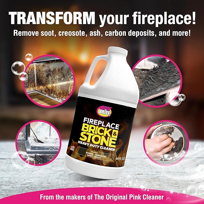 Quick 'n Brite Fireplace Gel Cleaner for Brick, Stone, Rock, Tile, and Marble, Nonabrasive Fireplace Cleaner, Made in the USA, 64oz