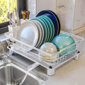 Goderewild Dish Drying Rack for Kitchen Counter,Space-Saving Dish Rack with Drainboard,Rustproof Countertop Dish Drainer with Utensil Holder for Sink,White