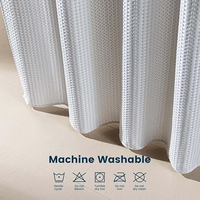 SLEEP ZONE Shower Curtain Liner, Waffle Shower Curtains for Bathroom, Heavy Duty Thick Fabric Shower Curtains - 285GSM Luxury Weighted Polyester Bath Curtain, 72" W x 78" L (White)