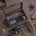 ProCase Men's Jewelry Box, 5-Slot Wood Watch Display Case Jewellry Storage Organizer for Sunglasses Rings Accessories with Hidden Compartment, Watch Holder with Glass Lid, Gift for Men -Espresso