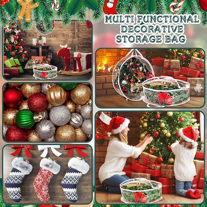 Zhengmy 10 Pcs 30 Inch Christmas Wreath Storage Bags Transparent Wreath Storage Container Bulk Wreaths Box with Dual Zippers and Handles for Xmas Holiday Wreaths Garland