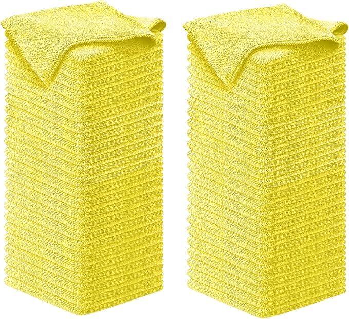 USANOOKS Microfiber Cleaning Cloth Yellow - 100 Pcs 12.5"x12.5" - High Performance - 1200 Washes, Ultra Absorbent Towels Weave Grime & Liquid for Streak-Free Mirror Shine - Car Washing Cloth