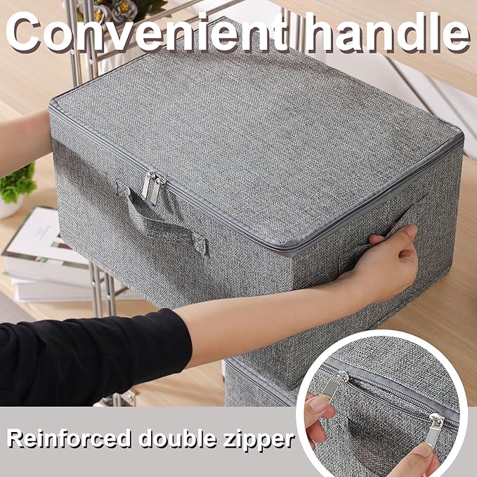ENUMAIL Underbed Storage Basket with Lid, Foldable Bed Sheet Boxes, Home Cube Bins for Organizing Clothes, Shoes, Blankets, Pillows, 15.7x11.8x7.8Inches, Grey, 2 Pack
