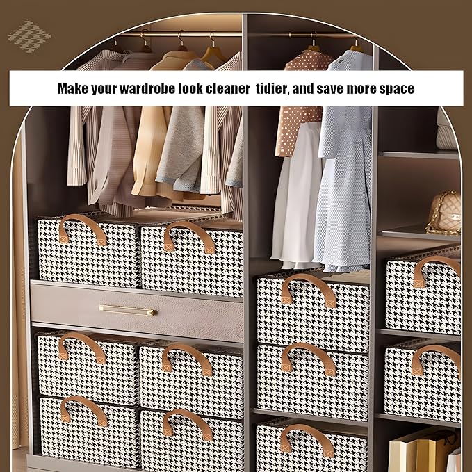 4PCS Foldable Storage Box with Lid - Extra Large Fabric Closet Organizer for Clothes, 18.5x11x7.9 Inch Canvas Bin, Collapsible Design for Bedroom, Shelf, Closet, Underbed (Black & White)