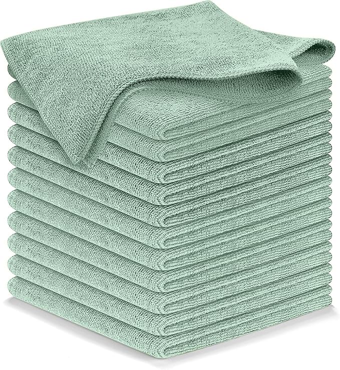 USANOOKS Microfiber Cleaning Cloth - Sea Green - 12Pcs (12.5x12.5 inch) High Performance - 1200 Washes, Ultra Absorbent Car Towel Traps Grime & Liquid for Streak-Free Mirror Shine - car Washing Cloth