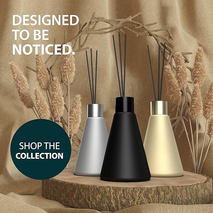 Mega Handles Reed Diffuser Sets (50ml) - 3 Pack White Flower Scent Bathroom Diffuser, Elegant Reed Diffuser for Shelf Decor, Decorative Air Freshener for Large Rooms - Matte Black