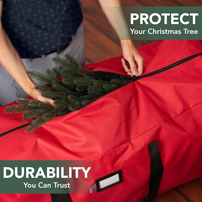 Holiday Cheer Christmas Storage Bag Heavy Duty Fits Up to 7.5ft Tall Artificial Tree, Waterproof with Durable Handles & Zipper Xmas Tree Storage Bag (RED)