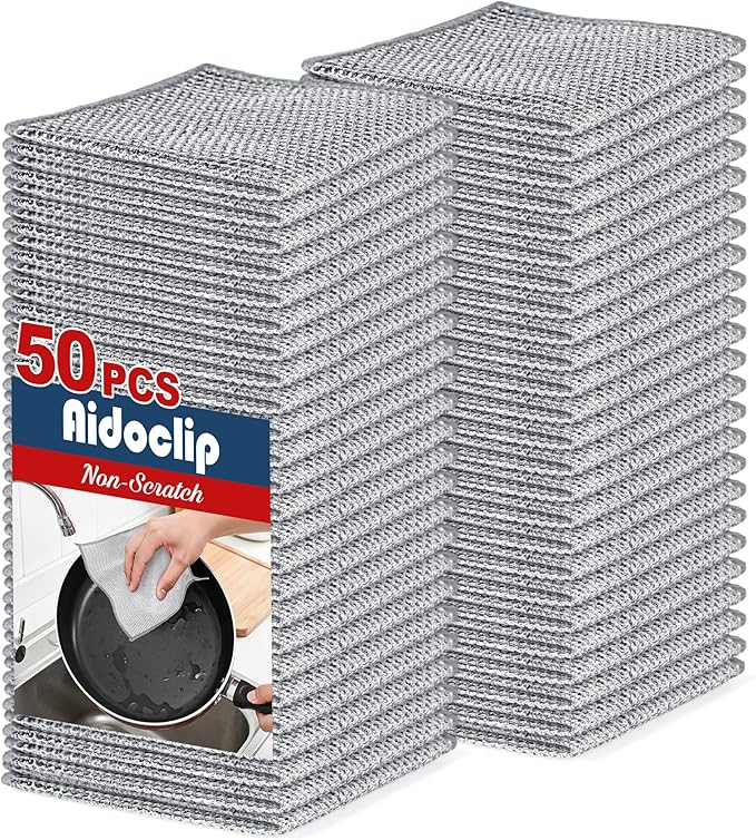 50pcs Non Scratch Wire Dishcloth, Multipurpose Wire Dishwashing Rags for Wet And Dry, Reusable Stainless Steel Cleaning Cloth, Kitchen Metal Dish Cloths for Washing Dishes Sinks, Dishes, Stove Top