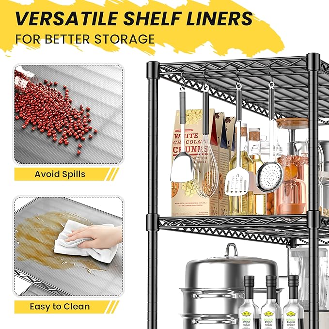 RackBro 795LBS 3-Shelf Adjustable Storage Shelves 36" W x 14" D x 36" H Metal Shelving Unit Heavy Duty Wire Rack Small Organizer with 3 Shelf Liners for Kitchen Pantry Bathroom Closet Garage Black
