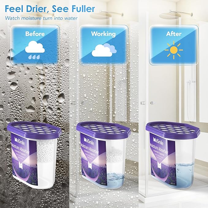Moismile Moisture Absorbers 12 Packs, 10.8OZ Lavender Vanilla Efficient Humidity Absorber ＆ Odor Eliminator Boxes, Refillable Car Dehumidifier for Closet, Bathroom, Basement＆ RV