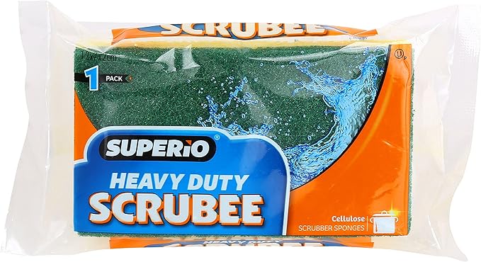 Scrubee Heavy Duty Scrub Sponge with Scouring Pad, Kitchen Dishwashing, Sink, Pot and Frying Pan Cellulose Scrubber Sponge Non Scratch. by Superio