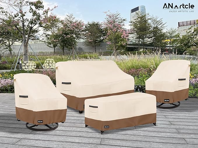 Outdoor Swivel Lounge Chair Cover 2 Pack,600D Waterproof Heavy Duty Outdoor Chair Covers(30 W x 34 D x 38.5 H inches),Patio Swivel Chair Covers for Outdoor Furniture,Beige&brown.