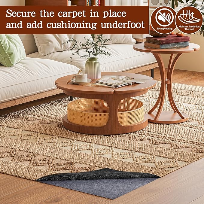 Rug Pad Waterproof Non-Slip 4x6 ft, 1/8" Thick Felt Cushion Pad for Area Rugs – Protects Hardwood, Tile & Laminate Floors – Keeps Rugs Flat & Secure