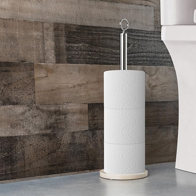 Creative Scents Rustic Luxe Bathroom Toilet Paper Holder Stand Free Standing - Toilet Paper Storage with Sturdy Base - Easy Assembly Toilet Paper Roll Holder Holds 4 Rolls, Rustic Bathroom Decor