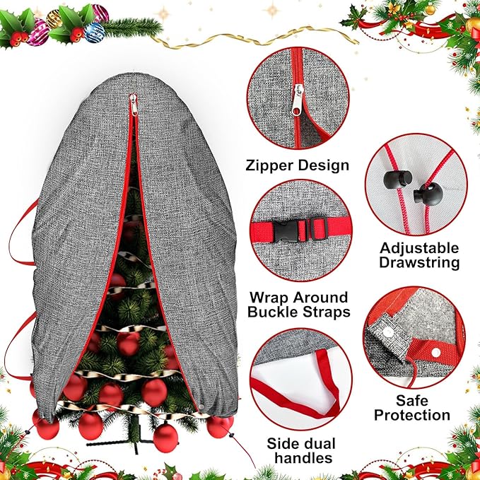 VERONLY Festive Christmas Tree Storage Bag for 7-7.5FT Artificial Trees - Heavy-Duty Waterproof & Dustproof Cover with Straps | 800D Oxford Stand Design | No Disassembly | Xmas Holiday Storage
