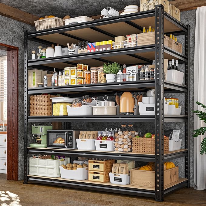 DurayLoly 55" W Storage Shelves, 3060LBS Garage Shelving, 6-Tier Heavy Duty Shelving, Adjustable Metal Shelving Unit for Garage, Warehouse, Pantry, Kitchen, 55" W × 24" D × 84" H, Black