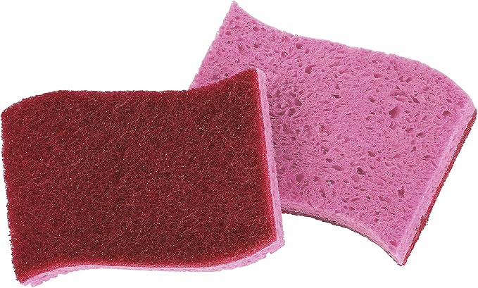 Superio Non-Scratch Cellulose Sponge Kitchen Scrub Sponges with Scouring Pad Set, Good for Non-Stick Cookware Frying Pan, Pot, Counter Top, Sink Scrubbing, Kitchen Scrubbers, Pack of 3, RedPink