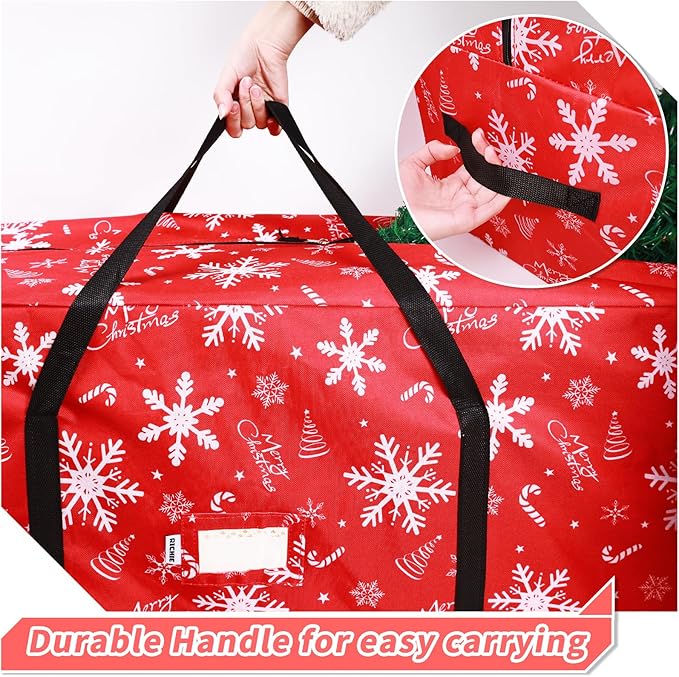 Christmas Tree Storage Bag 9 ft, 600D Oxford Tear-proof Xmas Tree Bag, Fits Up to 9 Foot Artificial Trees, Reinforced Handles & Zippered & Durable, Holiday Decoration Storage Bags, Red