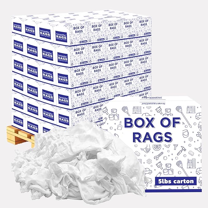 Premium White T-Shirt Cleaning Rags (600 lbs. Pallet 120x5 lbs. Box of Rags) – White Cotton Rag for Cleaning, Staining, Painting, Oil, Grease & Dust Removal – Shop Rags Bulk