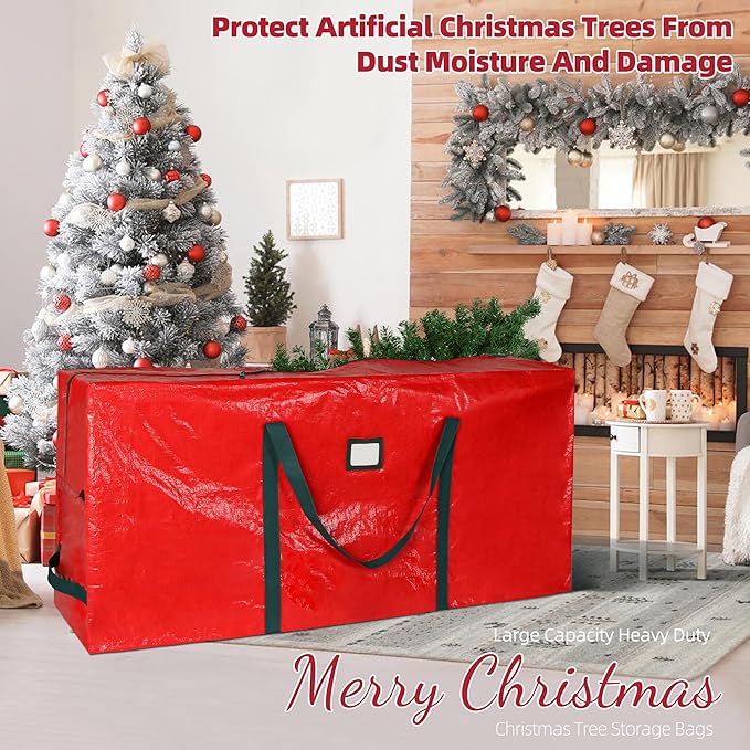Large Christmas Tree Storage Bags Heavy Duty Tree Bags Holiday Storage Bags Protects From Moisture Or Dust,Alternative To Xmas Tree Storage Box (Red, 9 Ft)
