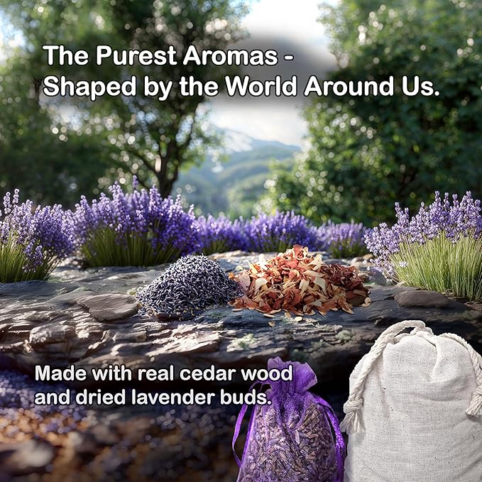 Vivenzia 20 Pack Cedar Sachets & Lavender Sachets for Drawers and Closets – Cedar Chips for Clothes Storage & Dried Lavender Sachets - Drawer Fresheners for Dresser. Closet Deodorizer.