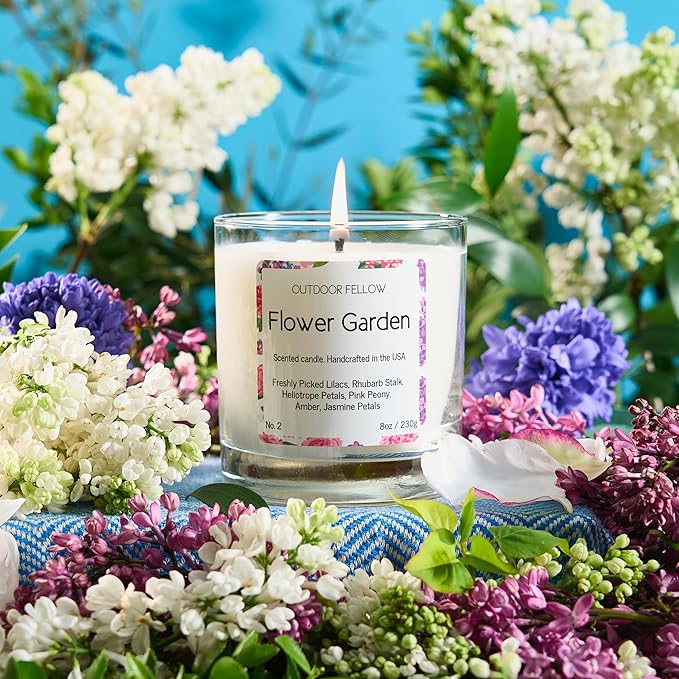 Outdoor Fellow Flower Garden Candle, 8oz, Lilac & Jasmine, 50-Hour Burn Time, Spring Scented Candle, Relaxing Fragrance, Elegant Gift for Any Occasion