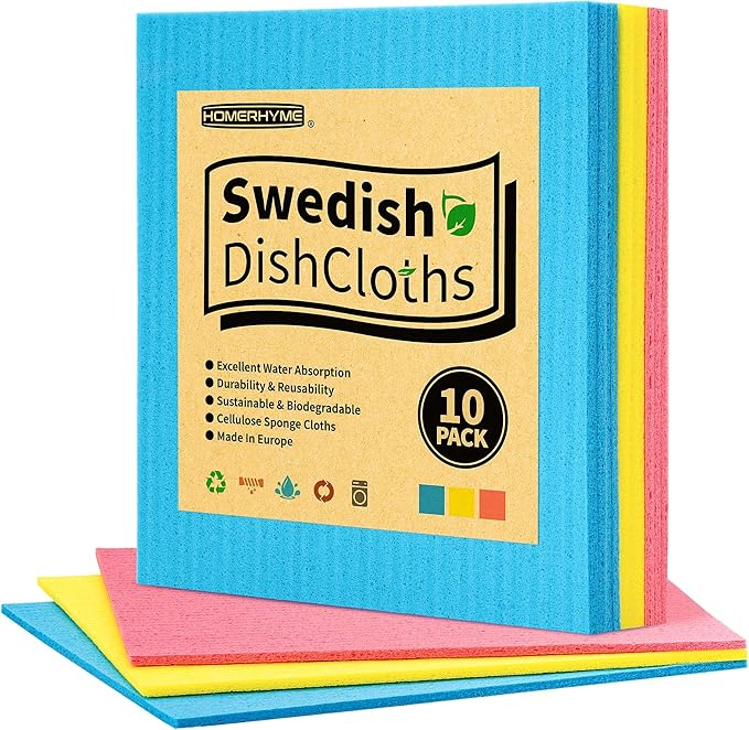 HOMERHYME Swedish Dishcloths, 10 Pack Multicolor Kitchen Cloths, Absorbent Dish Towels for Kitchen, Multipurpose Cellulose Sponge Cloths, Reusable Washable Towels for Home & Kitchen