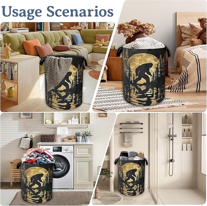 Big foot Laundry Basket,Oxford Cloth Forest Moon Laundry Hamper With Handle Foldable Portable Clothes Storage Basket for Laundry Room/Bedroom/Bathroom 20.8"x16"