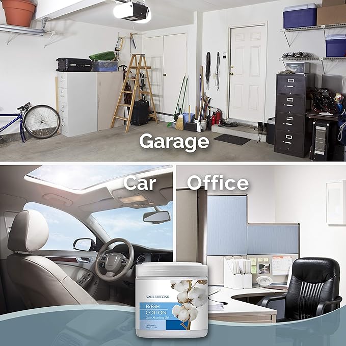 SMELLS BEGONE 15oz Gel Odor Eliminator - Absorb & Remove Tough Odors in Pet Areas, Bathrooms, Basements, Garage, Cars, RVs & Boats - Eliminate Odors Quickly (1-Pack, Fresh Cotton)