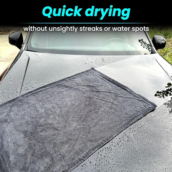 Mysticline 2 Pack 1300 GSM Car Drying Towel,Double-Sided Microfiber Towels for Cars(24'' x 36''&16 ''x 16''),Extra Large Ultra Absorbent,Without Residual Lint,Scratches or Water Spots