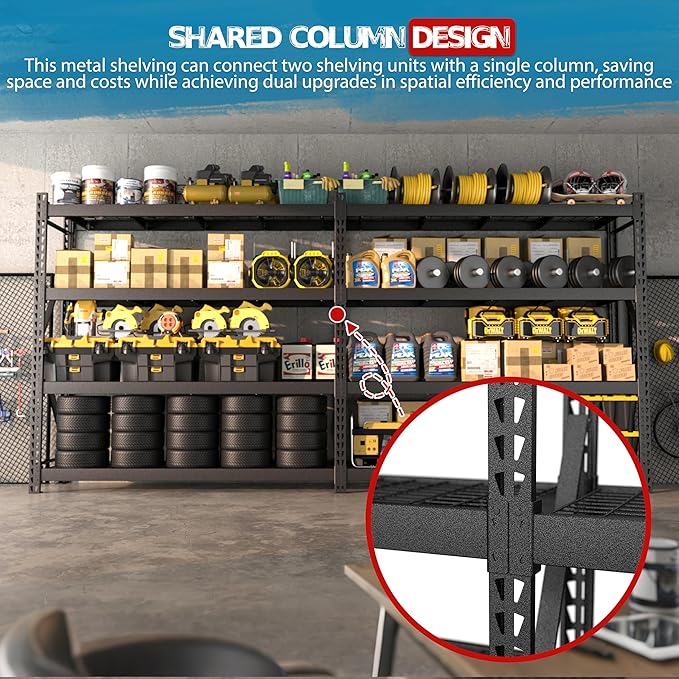 Yardenaler 8000LBS Storage Shelves, 4-Tier Adjustable Metal Shelving Units, Iron Industrial Shelving for Garage, Warehouse, Basement, 91 "W x 24 "D x 87 "H, Black