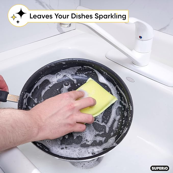 Microfiber Non-Scratch Dish & Kitchen Scrubber Heavy-Duty Household Cleaning Sponges, Multi-Purpose Cleaning Supplies for Dishes and Kitchens Pack of 12