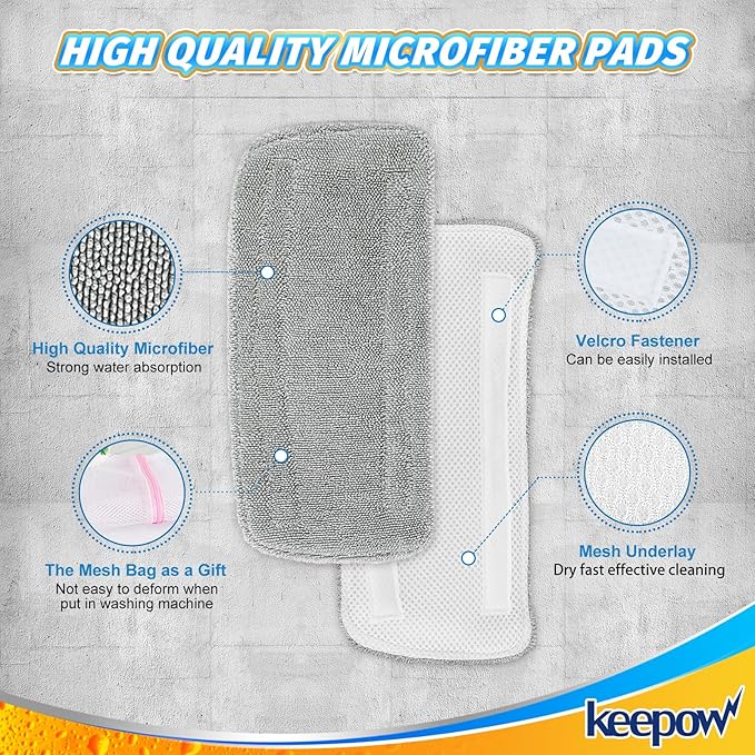 KEEPOW Steam Mop Pads Compatible with GorFanty GF-6610B/GF-6610, Compatible with Mxnsewr, Fit for Neugo NE033/NE033M Steamer Mop, Microfiber Absorbent Steam Mop Replacement Pads for Multi-Surface