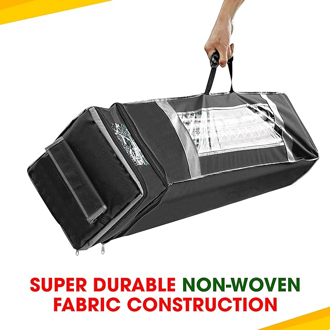 ProPik Holiday Wrapping Paper Storage Organizer Bag with Pocket and Handles Including Hanging Loop Heavy Duty Material with Clear Window 47 X 10 X 10 Inch Fits 40 Inch Long Rolls (Black, 1 Count)