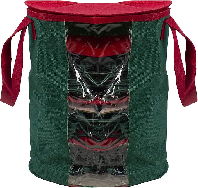 12” Red and Green Christmas Light Storage Organizer with Clear Window