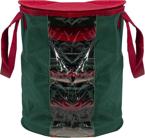 12” Red and Green Christmas Light Storage Organizer with Clear Window