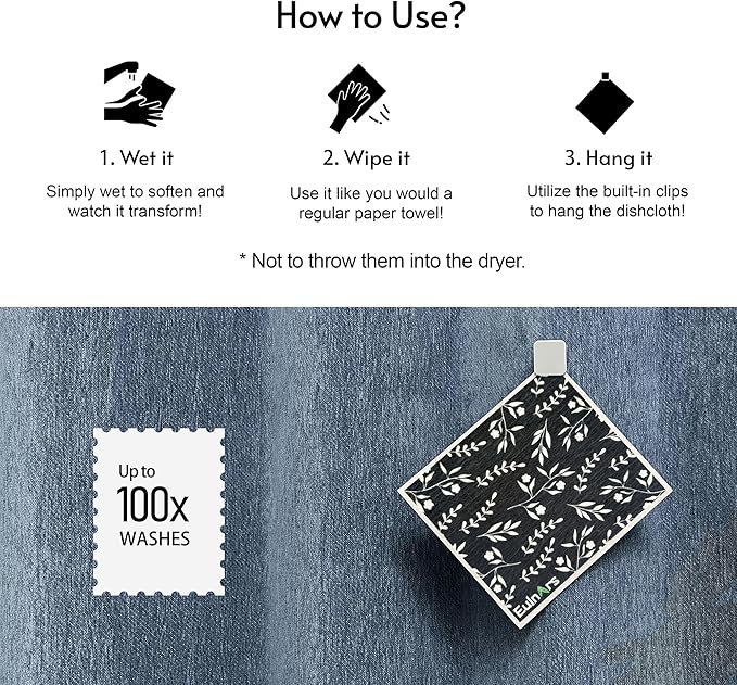 Eulnars Swedish Dishcloths for Kitchen, 8 Pack Flower Reusable Paper Towels Washable, Non-Scratch Swedish Kitchen Towels, Super Absorbent Cellulose Dish Cloths, Eco Friendly