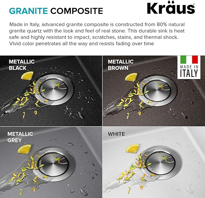 KRAUS Bellucci 28-inch Granite Workstation Drop In Top Mount Single Bowl Kitchen Sink in Metallic Grey with Accessories, KGTW12-28MGR