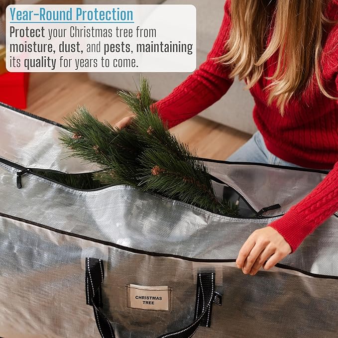 VENO Clear Christmas Tree Storage Bag - Fits 9 Ft Artificial Trees, Heavy Duty Large Bags with Zipper, Durable Handles, and Labeling Card Slot, Alternative to Storage Boxes with Lids