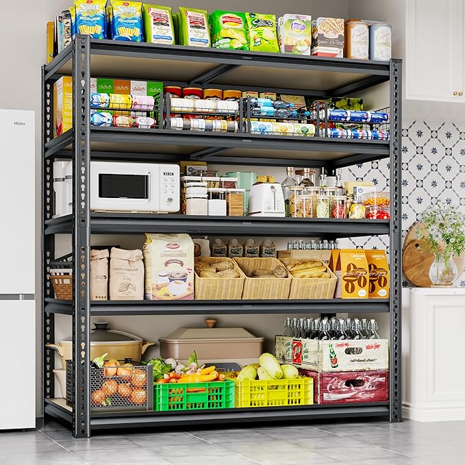 72"H Storage Shelves heavy duty Shelving, 2425LBS Garage Shelving, 5 Tier Metal Shelving Unit Adjustable Garage Shelves, Garage Storage Shelves for Warehouse Pantry Closet,40" W × 20" D × 72" H, Black