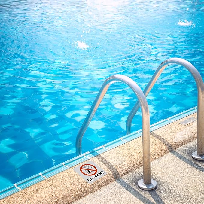 No Diving Sign - 6x6 Inch Adhesive Vinyl Sticker for Pools, Waterproof and Durable Swimming Pool Safety Sign (No Diving)