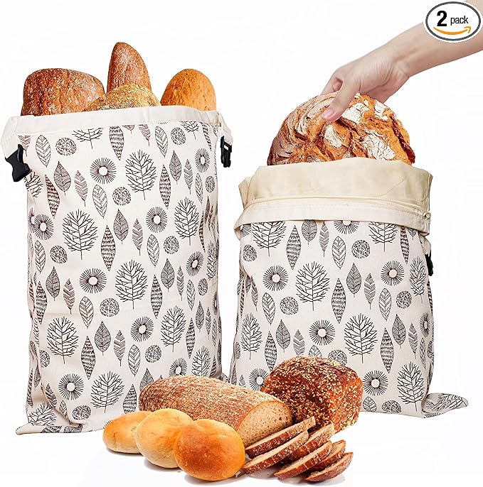 OHIYO Reusable Beeswax Bread Bags for Freezer & Refrigerator, 17"×13" Natural Beeswax-Lined Cotton Storage Bags Airtight Freshness Keeper for Homemade, Bakery Essentials (2 Pack)