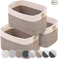 CHAT BLANC Cotton Rope Baskets for Organizing | 15”x10”x9” Storage Baskets for Shelves | Small Laundry Woven Baskets for Storage, Dog Toy Bin, Baby Basket,Off White&Brown 3 Pack