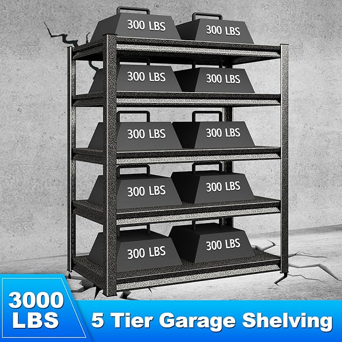 Rufokisa Garage Shelving Heavy Duty，Large Loads Adjustable Garage Storage Shelves, Metal Storage Racks and Shelving Units, Utility Rack Shelves,47.2”W x 24”D x 78”H,Silver